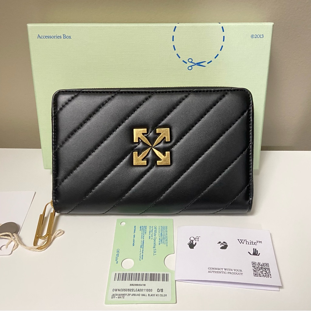 Nwt $950 Off White Black Jackhammer Matelass Leather Zip Around Wallet